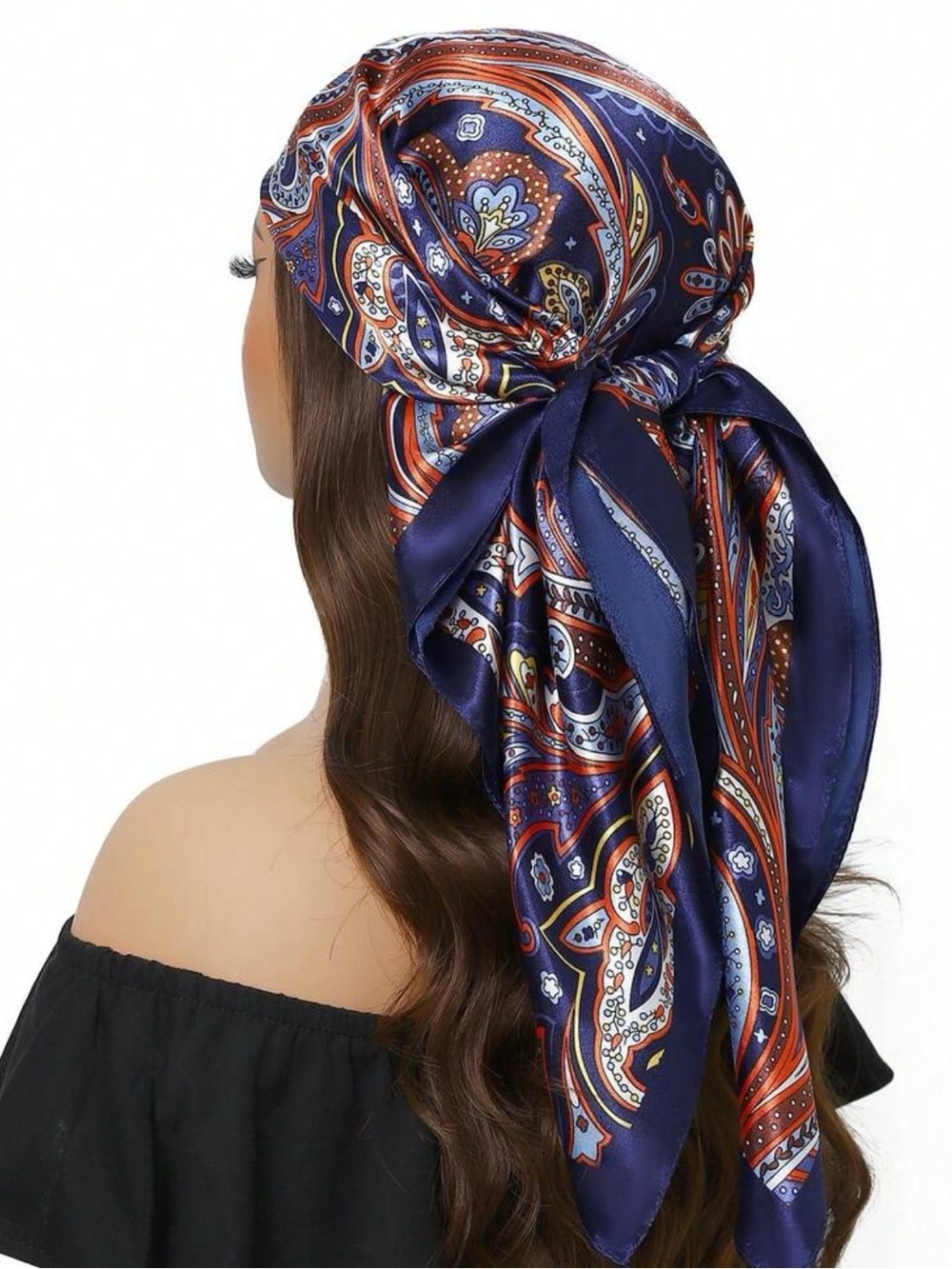 Silk-Feel Navy Paisley Headscarf Bandana